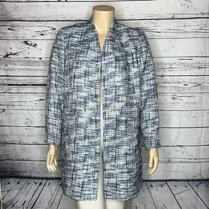 Calvin Klein Woman Size 16W Blue - Metallic Gold Tweed Open Front Coat Jacket